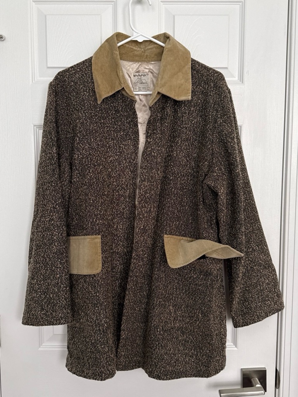 Weekenders Brown Tweed Coat with Suede Tan Collar